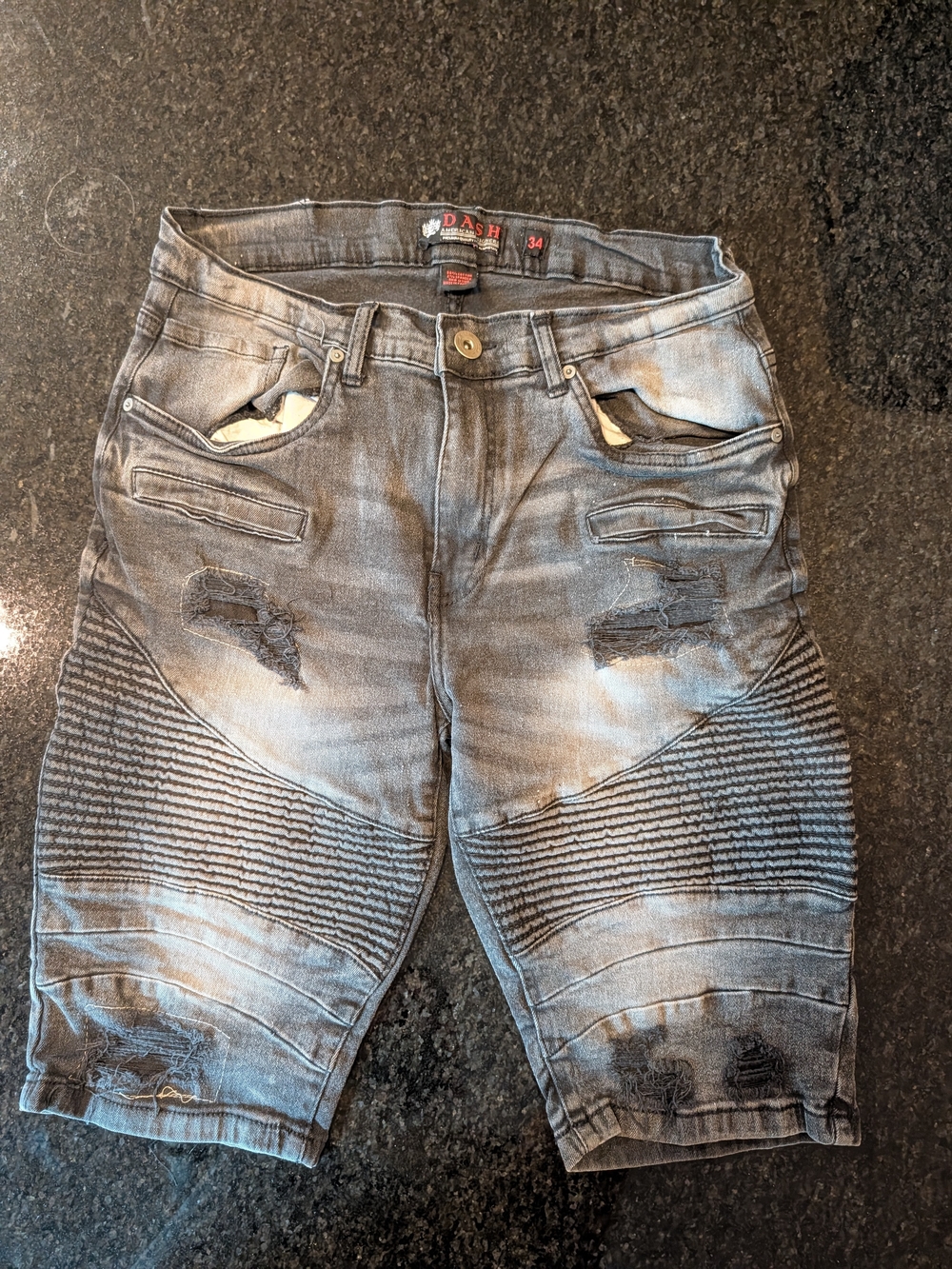 Dash Men's Washed Gray Distressed Moto Denim Shorts